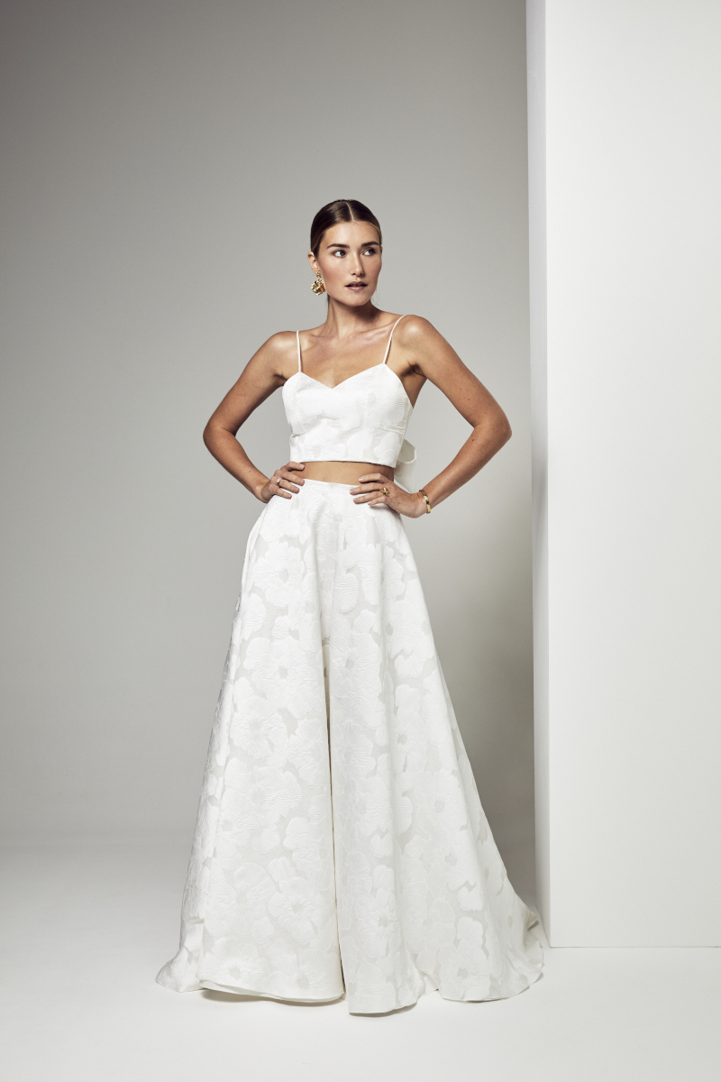 ensemble top et jupe pour mariage en brocard de soie