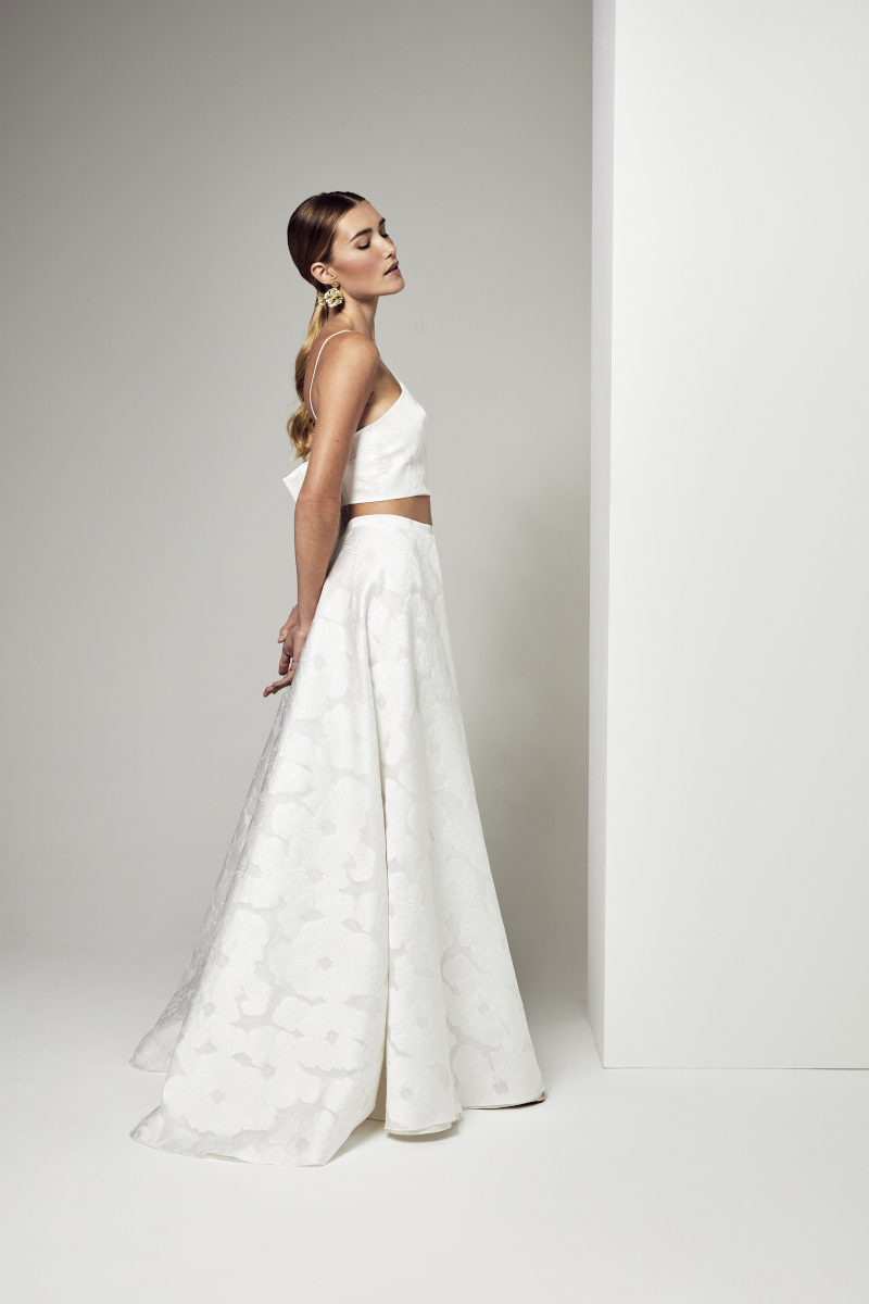 ensemble top et jupe pour mariage en brocard de soie