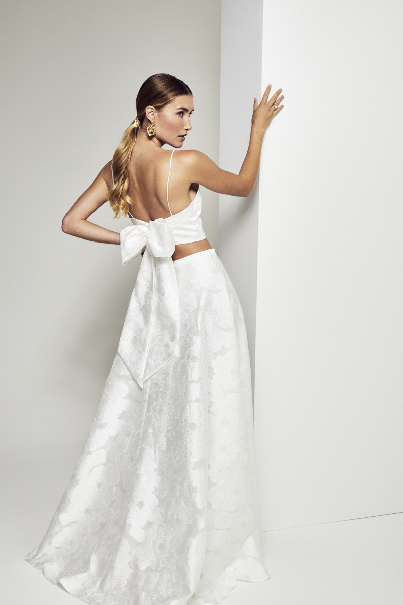 ensemble top et jupe pour mariage en brocard de soie