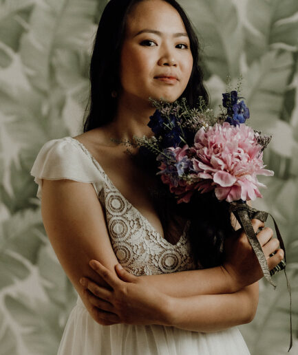 Robe de mariage courte - Elise Martimort Collection civile Damas