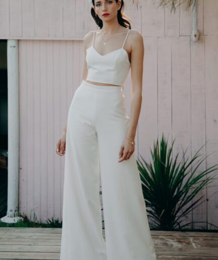 Tenue mariage civile - ELISE MARTIMORT- Haut pour mariage blanc HORTENSIA + Pantalon mariage femme large MEGA PROSPERITY 08