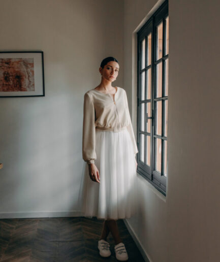 Robe mariage civil - ELISE MARTIMORT- Jupe de mariage CULLINAN + Bombers femme REGENT 01