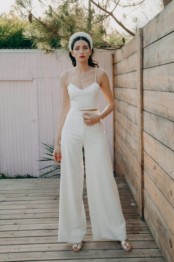 Combinaison mariage - ELISE MARTIMORT- Haut pour mariage blanc HORTENSIA + Pantalon mariage femme large MEGA PROSPERITY 02