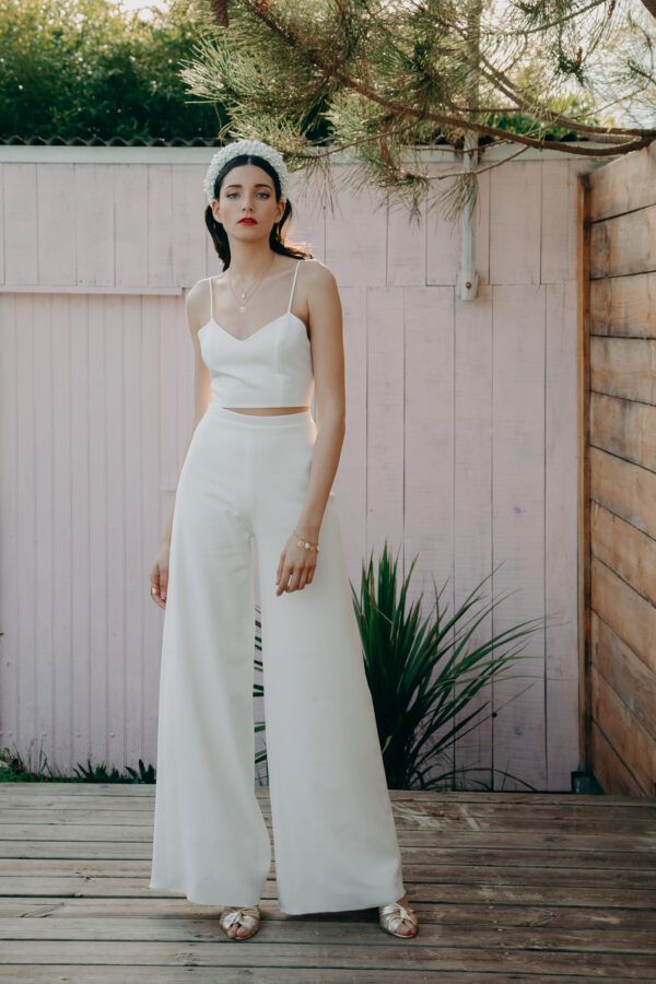 Combinaison mariage - ELISE MARTIMORT- Haut pour mariage blanc HORTENSIA + Pantalon mariage femme large MEGA PROSPERITY 03