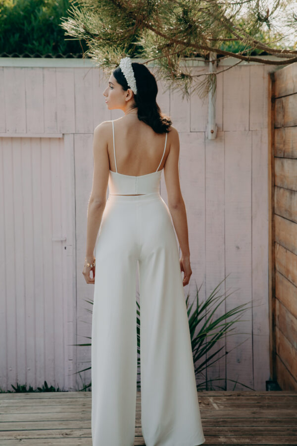 Combinaison mariage - ELISE MARTIMORT- Haut pour mariage blanc HORTENSIA + Pantalon mariage femme large MEGA PROSPERITY 02