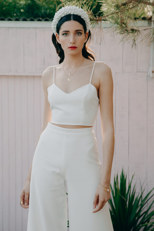Combinaison mariage - ELISE MARTIMORT- Haut pour mariage blanc HORTENSIA + Pantalon mariage femme large MEGA PROSPERITY 07
