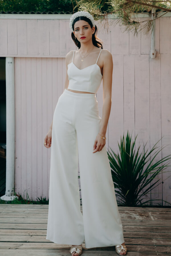 Tenue mariage civile - ELISE MARTIMORT- Haut pour mariage blanc HORTENSIA + Pantalon mariage femme large MEGA PROSPERITY 08