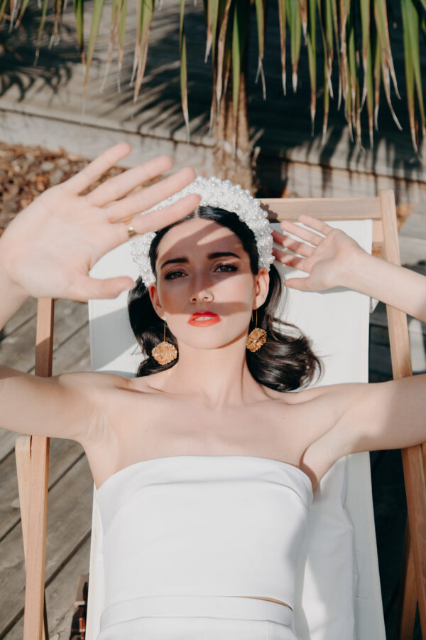 Robe mariage civil - ELISE MARTIMORT- Haut pour mariage blanc VARGAS + Pantalon mariage femme droit BLUE MOON 03