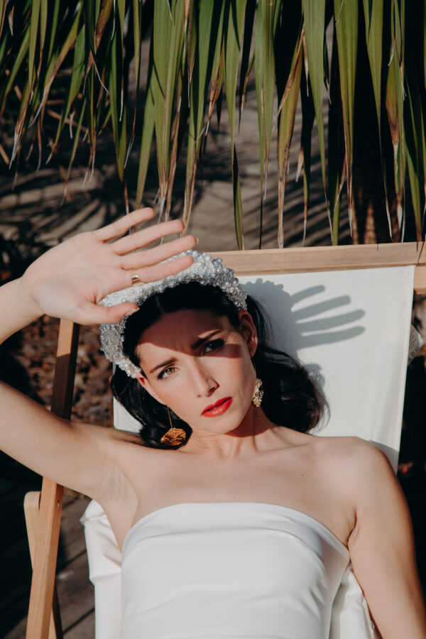 Robe mariage civil - ELISE MARTIMORT- Haut pour mariage blanc VARGAS + Pantalon mariage femme droit BLUE MOON 01