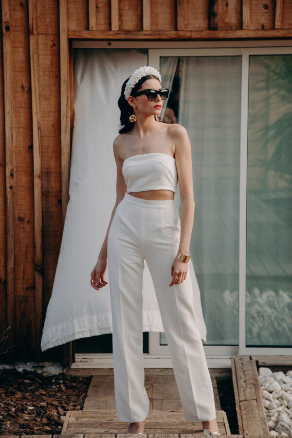 Robe mariage civil - ELISE MARTIMORT- Haut pour mariage blanc VARGAS + Pantalon mariage femme droit BLUE MOON 06