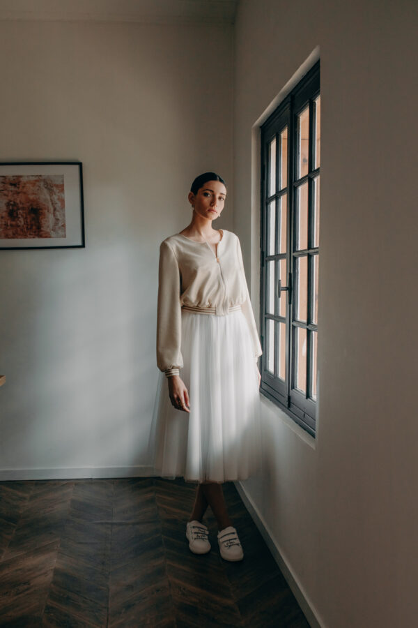 Robe mariage civil - ELISE MARTIMORT- Jupe de mariage CULLINAN + Bombers femme REGENT 01